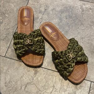 Sam Edelman Green Woven Slide Sandals